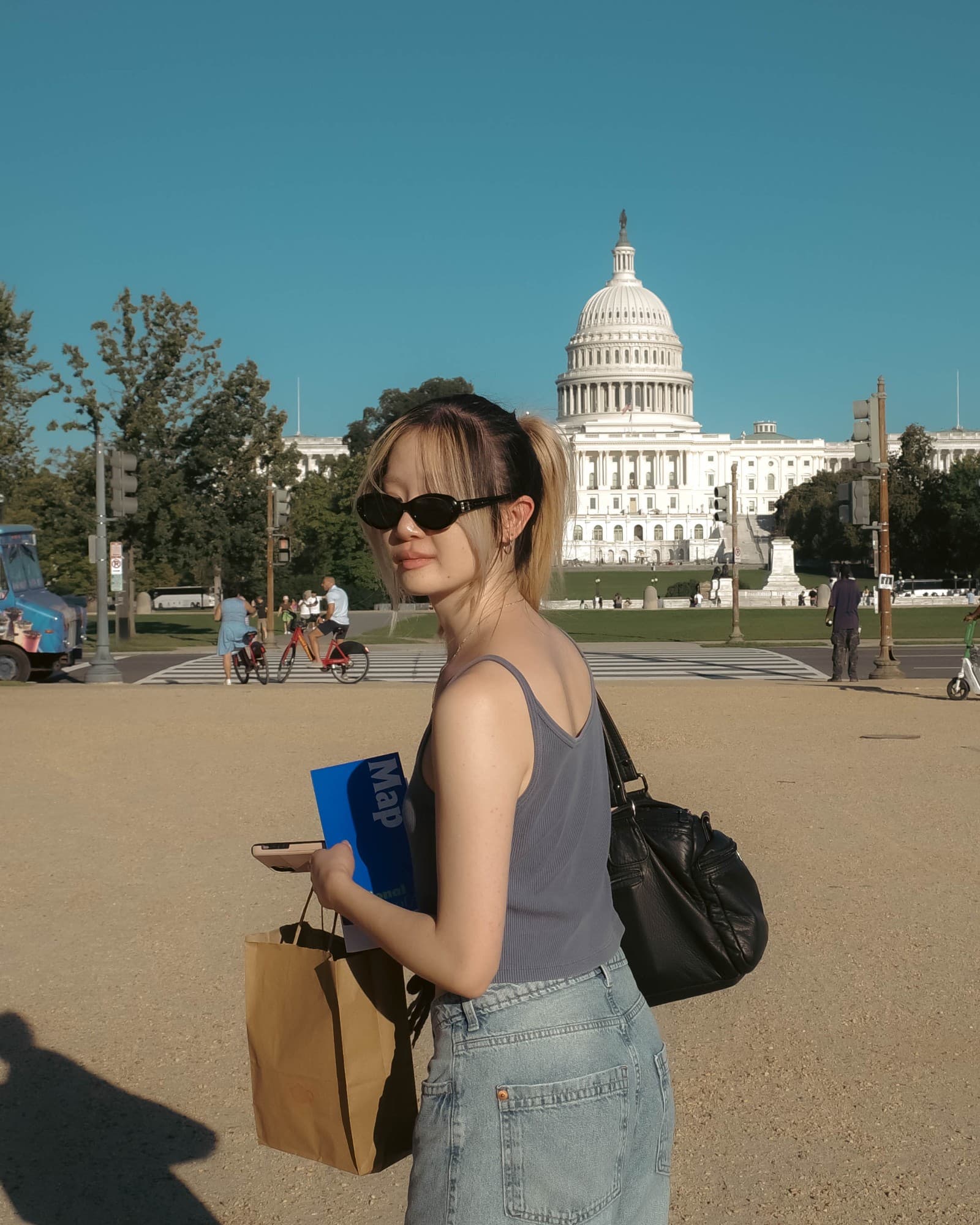 Michelle Tan in Washington, DC, the U.S. Capitol behind her